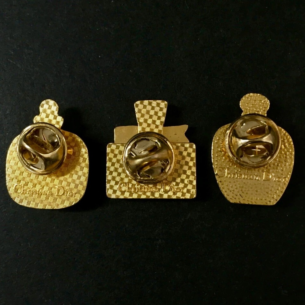 CHRISTIAN DIOR Perfume Motif Gold Tone Pin/Brooch 3 Pc Set - Picture 8 of 9